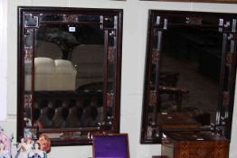 Pair Chinese hardwood framed wall mirrors, 74.5cm by 56cm.