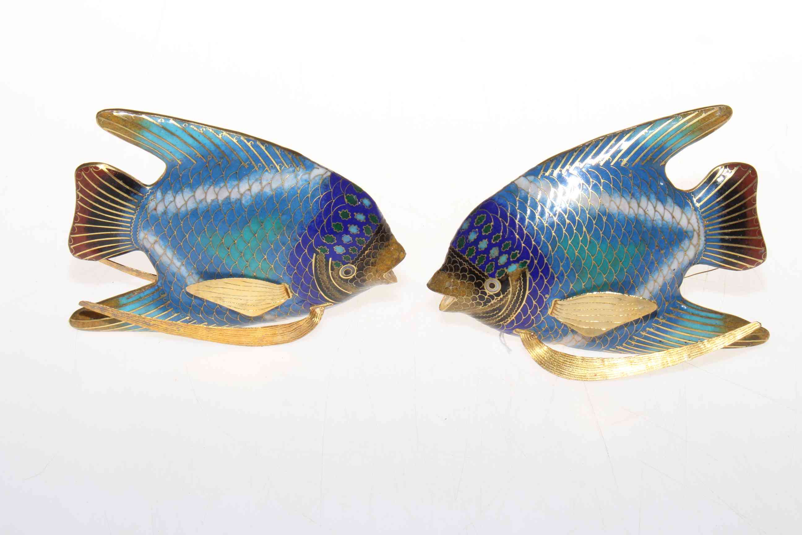 Pair Chinese cloisonne fish, 13cm length.