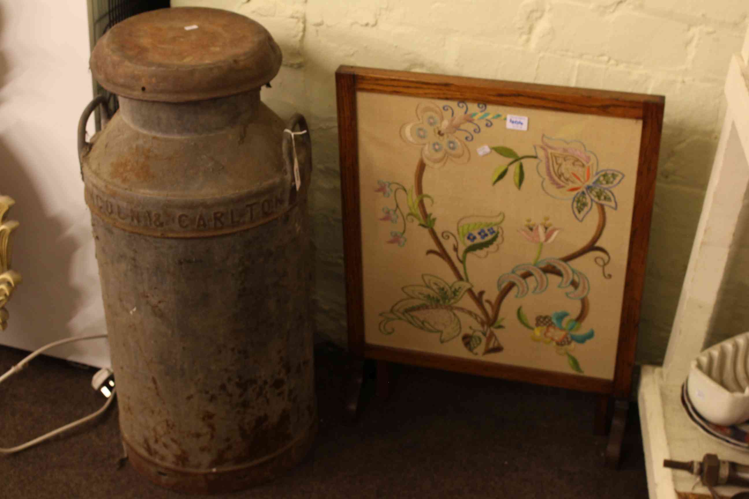 Vintage Lincoln & Carlton milk churn, folding needlework panel screen-table, - Image 2 of 2