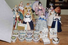 Collection of Franklin Mint music boxes, trinket boxes and figurines including Marie Antoinette,