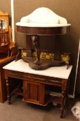 Victorian mahogany marble topped demi lune washstand and late Victorian walnut marble topped and