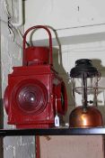 Vintage railway lamp and paraffin lamp.