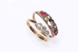 18 carat gold three stone diamond ring and a 9 carat gold ring (2).