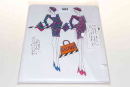 Thirty original drawings by R. Jennings, illustrator for Laura Ashley 1970's.