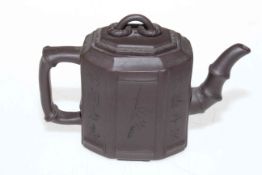 Chinese Yixing teapot with bamboo styled spout and handle, seal mark to base, 10cm.