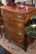 Siesta period style mahogany four drawer bow front chest on ogee bracket feet, 108cm by 92cm.