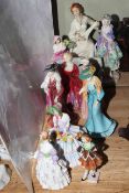 Ten lady figurines including Royal Doulton Pearly Girl, Dimity, Day Dreamer, etc.