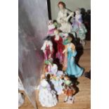 Ten lady figurines including Royal Doulton Pearly Girl, Dimity, Day Dreamer, etc.