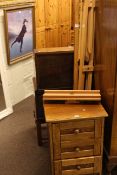 Artists adjustable easel, rule and three drawer pedestal chest (3).