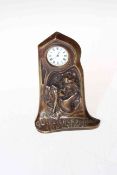 Continental Art Nouveau bronze easel boudoir watch stand, 12cm.