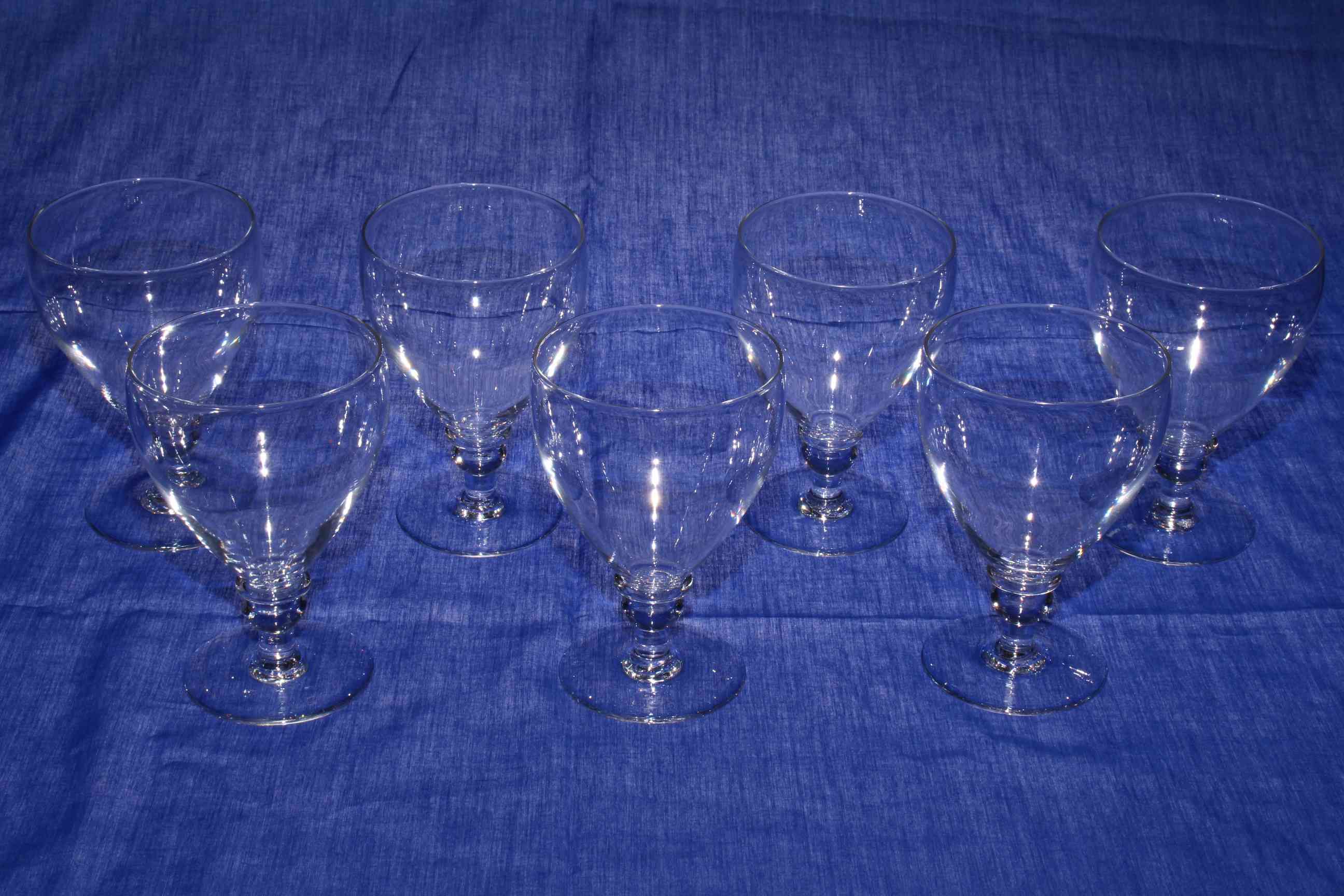 Set of seven 19th Century wine glasses.