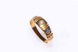 18 carat gold, sapphire and diamond ring, hallmarked for Chester 1898.