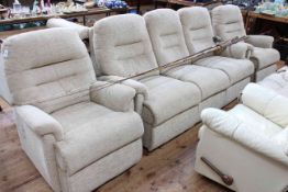 Sherborne three piece lounge suite in light fabric.