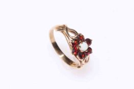 9 carat gold, opal and garnet cluster ring.