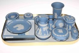 Collection of fourteen pieces of Wedgwood Blue Jasperware.