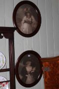 Pair framed oval portrait prints of ladies.