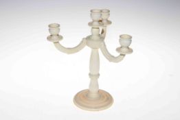 Ivory three branch candelabrum, 26cm.