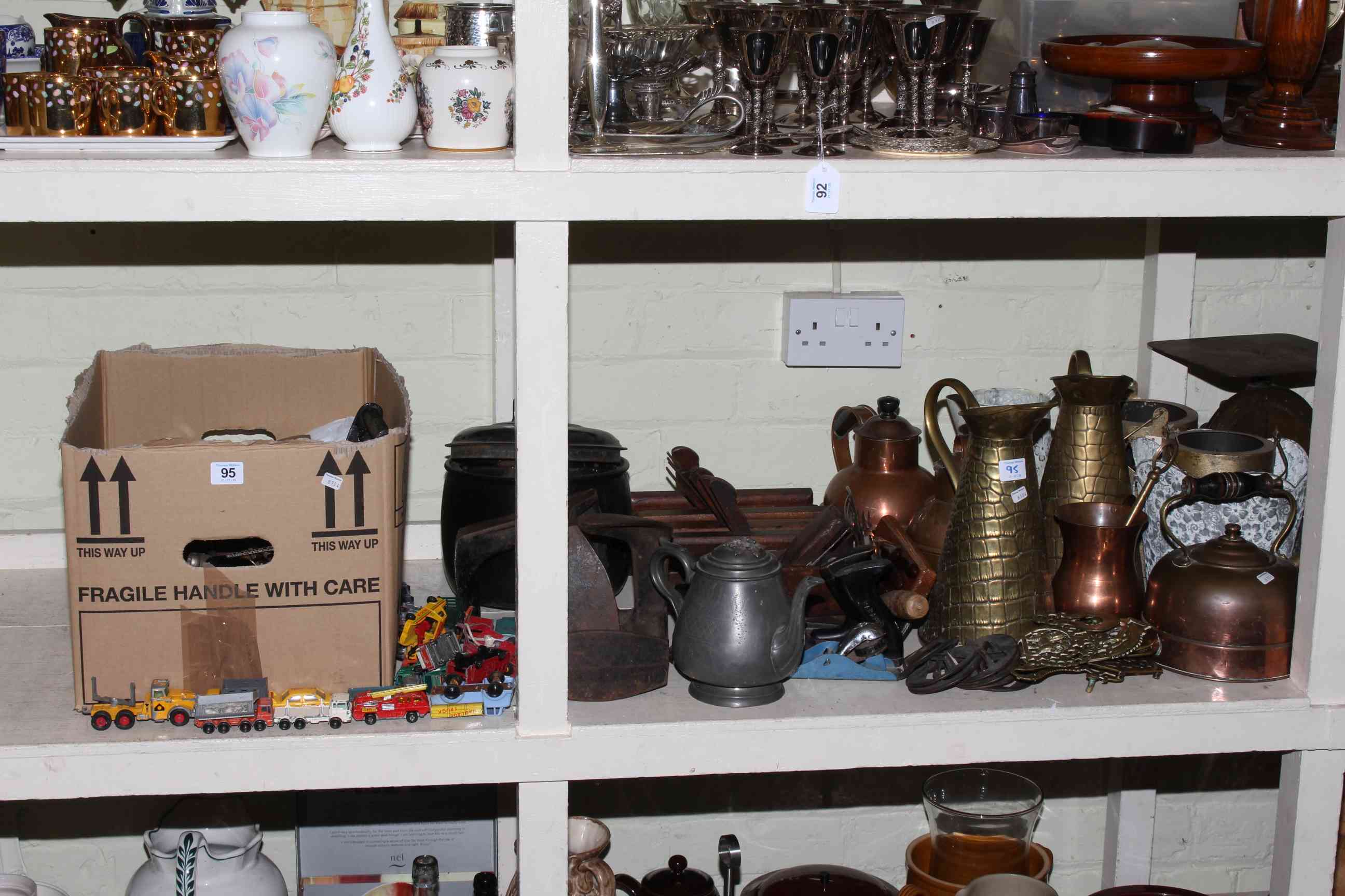 Large collection of copper and brass including horsebrasses, wood planes, shoe lasts, - Image 2 of 3