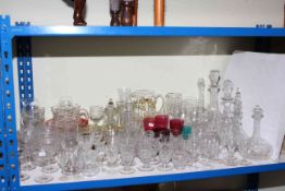 Collection of Victorian and later glassware including decanters.