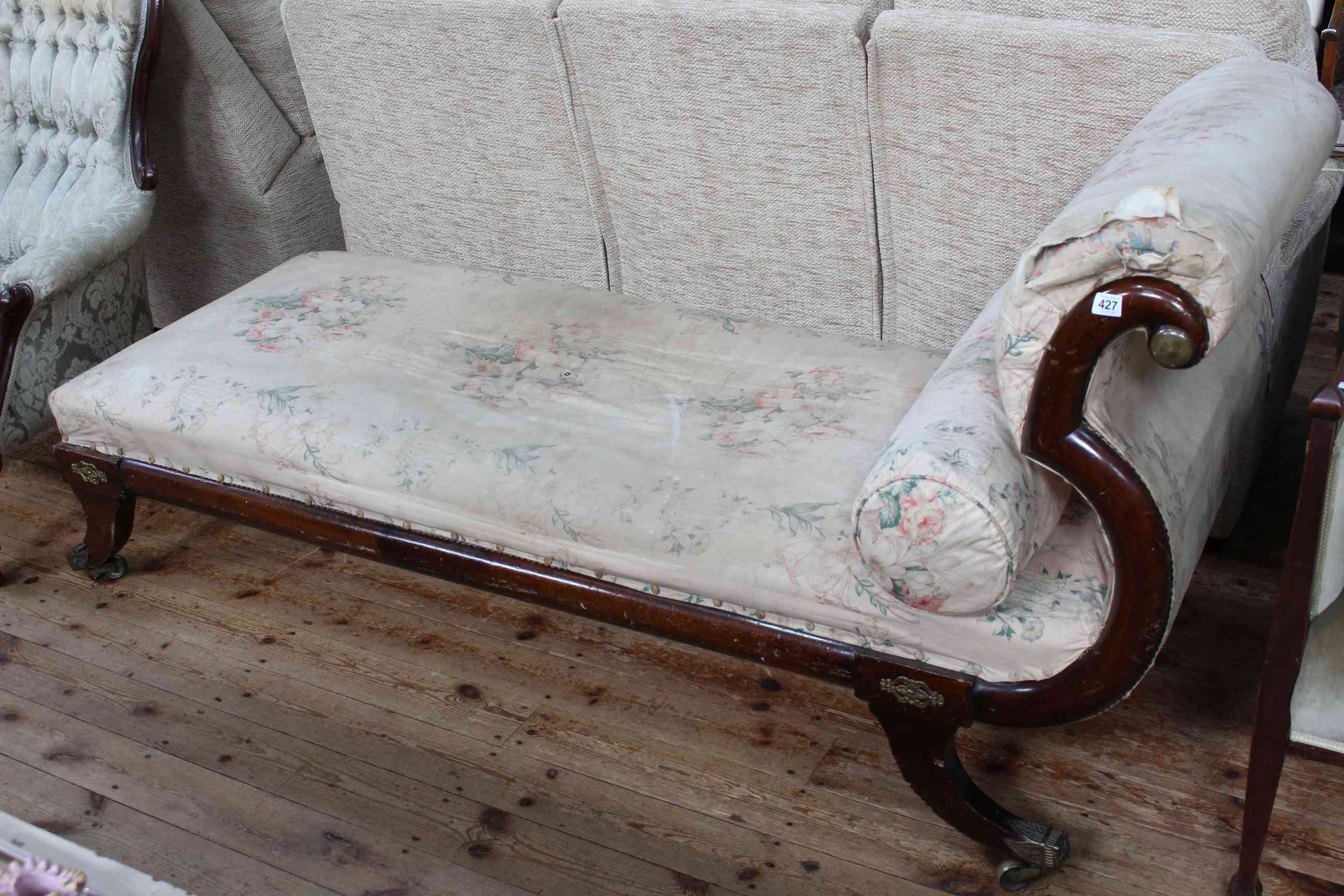 Regency mahogany and brass empire style day bed.