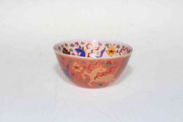 Chinese tea bowl profusely decorated with horses and foliage, character mark to base, 8cm diameter.