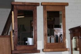 Pair rectangular rustic framed wall mirrors, 86cm by 47cm overall.