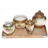 Three pieces of rose painted Royal Worcester and small vase with pheasants (4).