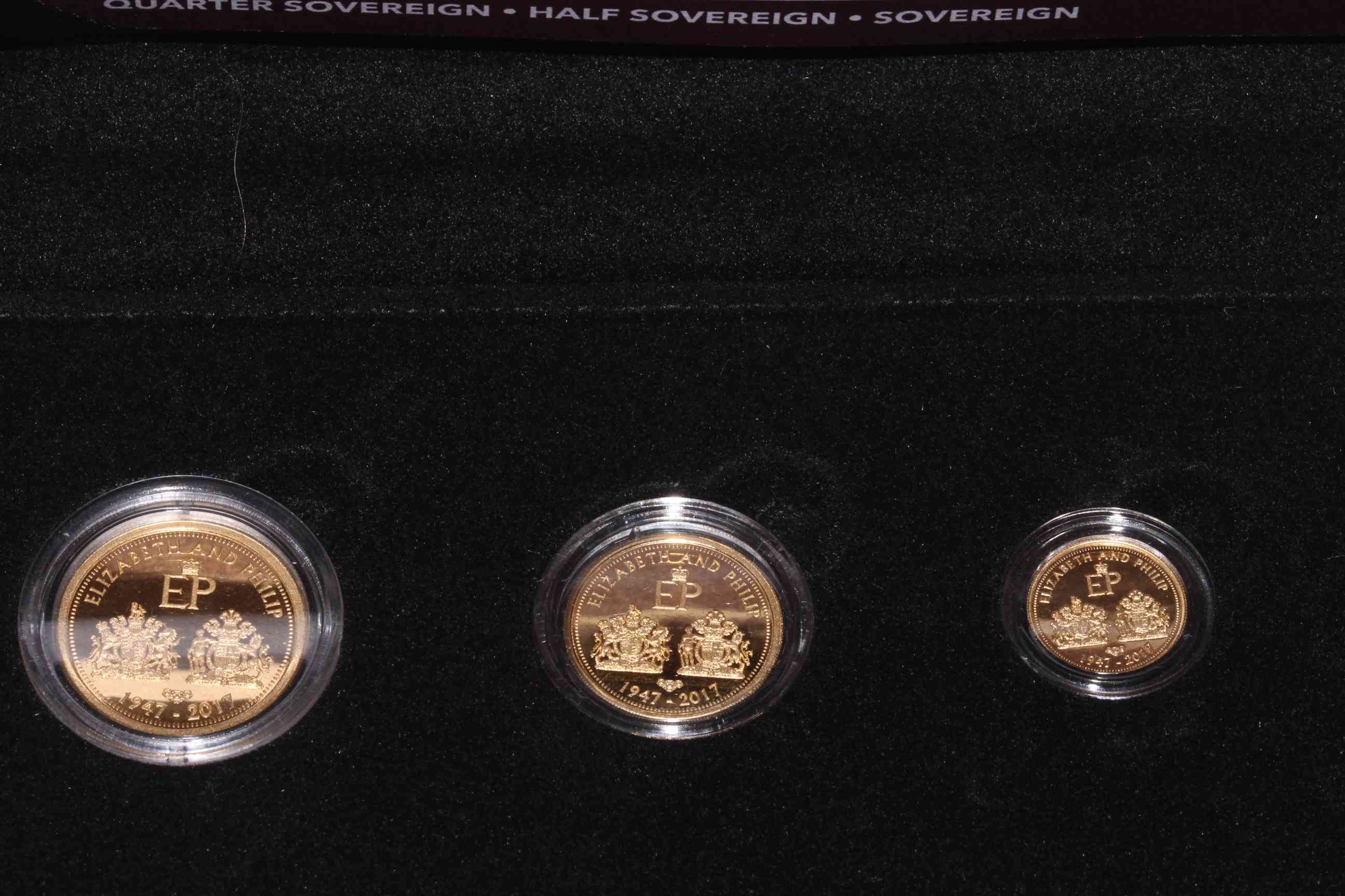 Double Portrait Gold Sovereign Series 2017, featuring a sovereign, half and quarter sovereigns,