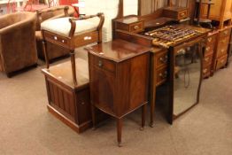 Edwardian mahogany and satinwood inlaid dressing table, mahogany bow front pot cupboard,