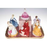 Collection of five Royal Doulton ladies and one boxed Coalport figure (6).