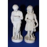 Pair Copeland G. Halse Parian figures of boy and girl, YOUNG ENGLAND, 39cm.