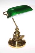 Brass desk lamp with a green glass shade, 36cm.