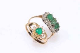 Two emerald rings set in 9 carat gold.