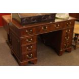 Mahogany eight drawer pedestal desk, 122cm by 79.5cm.