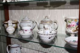 Collection of English early 19th Century china, including Newhall teapots, Worcester tea bowl,