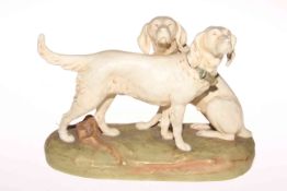 Royal Dux group of two gun dogs, length 27cm.