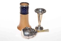 Silver trumpet spill vase, foliate mounted vase and Doulton spill vase (3).