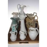 Collection of nine Victorian relief moulded jugs including Cobridge and Belleek,