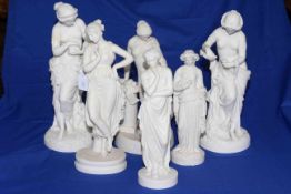 Collection of six Victorian Parian female figures; Minton Pandora, 44cm, Canovas Dancing Girl,