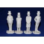Four rare Worcester Parian Menu Men, modelled in 'Spy' style, Cairns, Bright, Gladstone and Lowe,