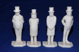 Four rare Worcester Parian Menu Men, modelled in 'Spy' style, Cairns, Bright, Gladstone and Lowe,