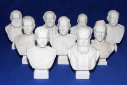 Nine Victorian Parian busts of General Buller, Gladstone, Kitchener Gordon, Lord Roberts, etc,