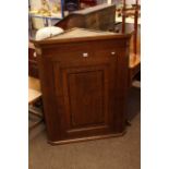 19th Century oak and mahogany corner wall cabinet, 85.5cm by 105cm.