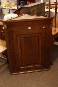 19th Century oak and mahogany corner wall cabinet, 85.5cm by 105cm.