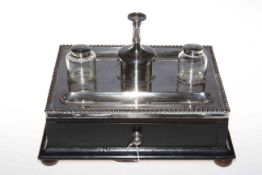 Silver plate mounted inkstand having two ink bottles,