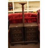 Pair three drawer pedestal chests 45cm by 68cm and mahogany torchere (3).