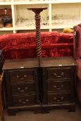 Pair three drawer pedestal chests 45cm by 68cm and mahogany torchere (3).