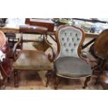 Victorian mahogany framed shaped spoon back nursing chair and Victorian mahogany scroll arm carver