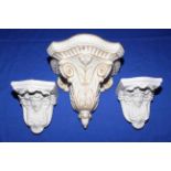 Pair Victorian Parian mask wall brackets, and large wall bracket with gilt decoration,