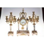 Victorian gilt metal mounted marble clock garniture,